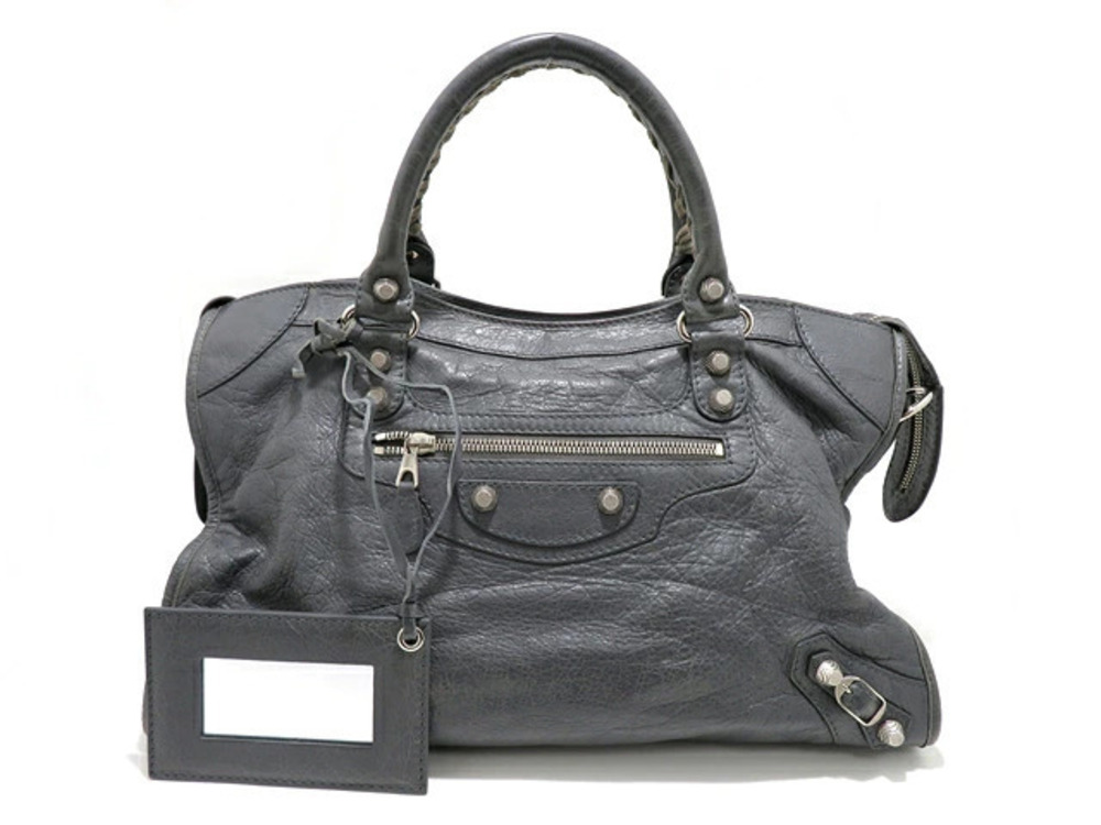 Balenciaga The City Shoulder Bag Giant Embossed Leather Gray